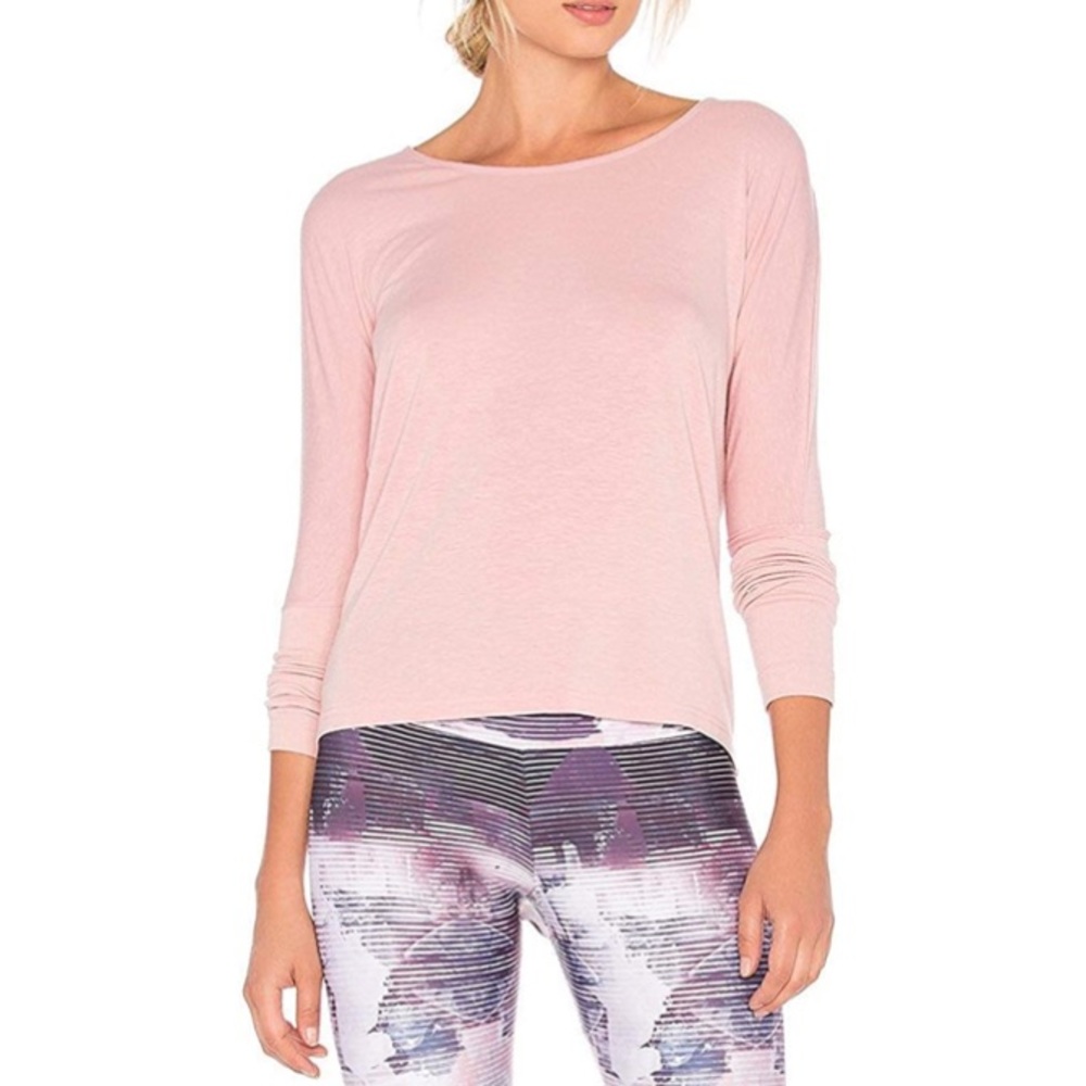 NEW Mippo Pink Cross Back Open Back Long Sleeve Yoga Workout Gym Shirt